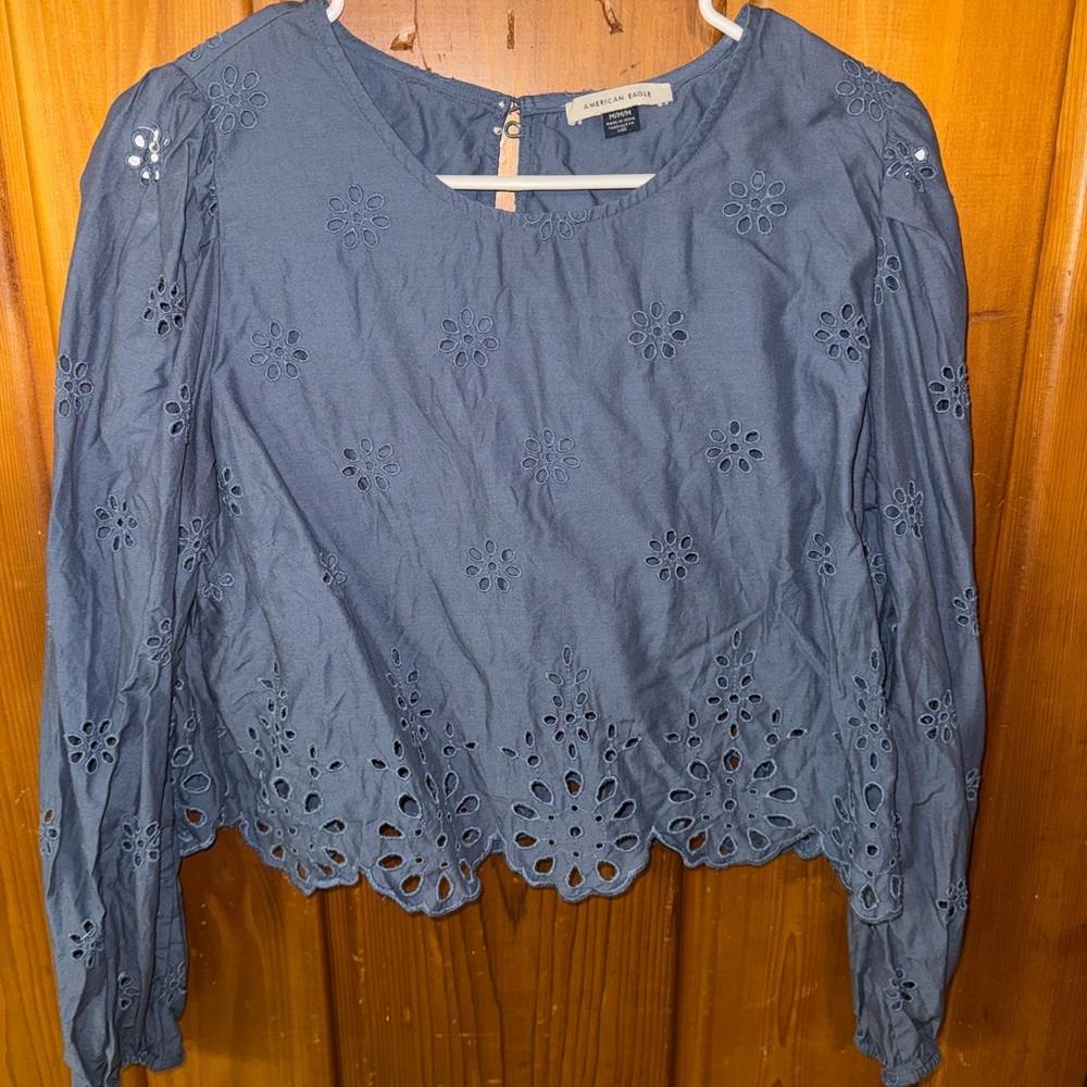 American Eagle Outfitters Navy Eyelet Blouse